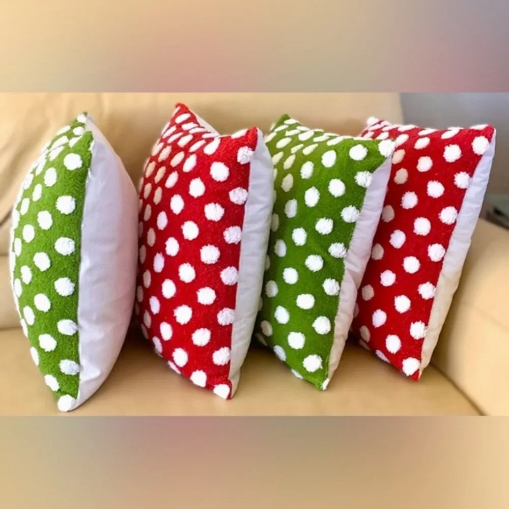 Set/2 Plush Fun Jacquard Red & White Christmas Polka Dot 18